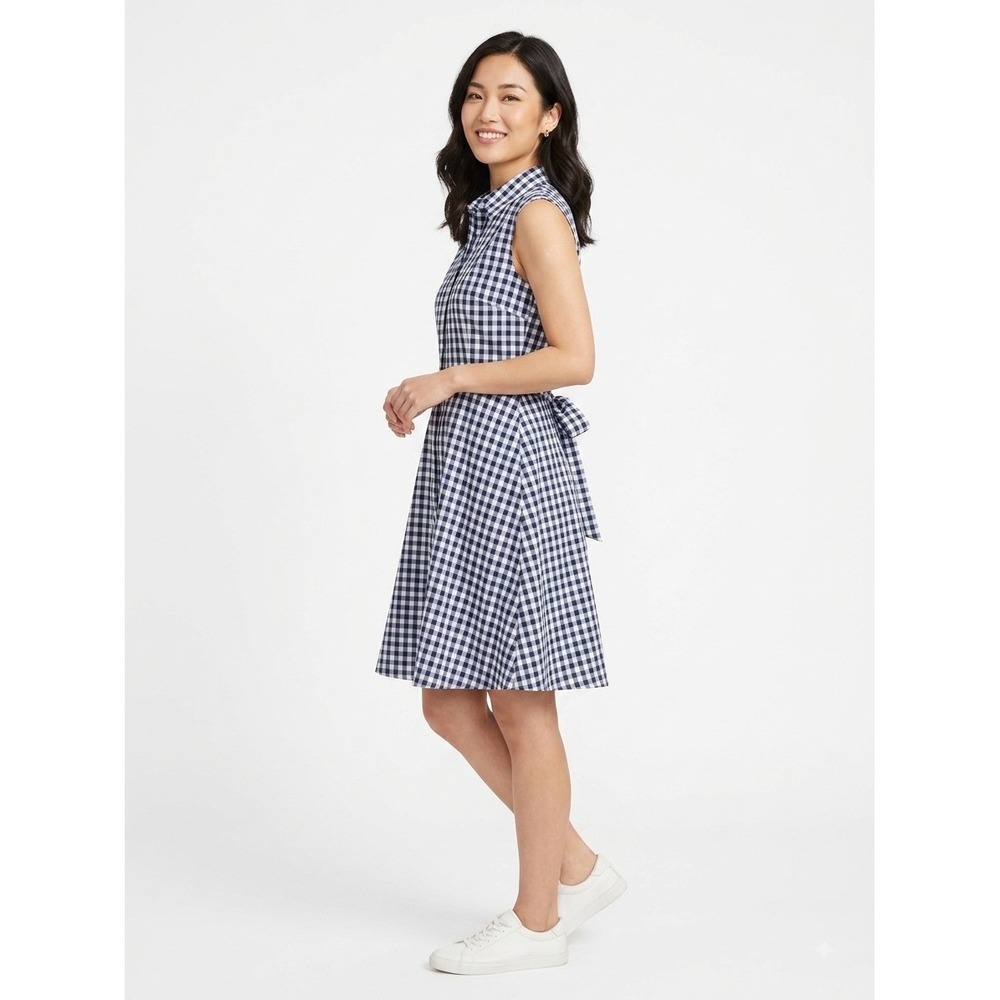Cupio Womens Gingham Sleeveless Shirtdress Navy White Fit Flare MD29793 XL